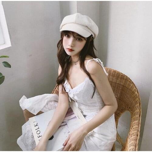 Female Spring Autumn Cotton Linen Navy Baseball Hat Wild British Retro Octagonal Hat Korean Casual Student Beret