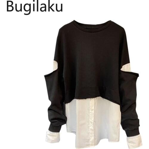 Bugilaku Contrast Color O Neck Shirts Women Patchwork Casual Long Sleeve Shirts New Arrival Loose All-match Korean Fashion Tops