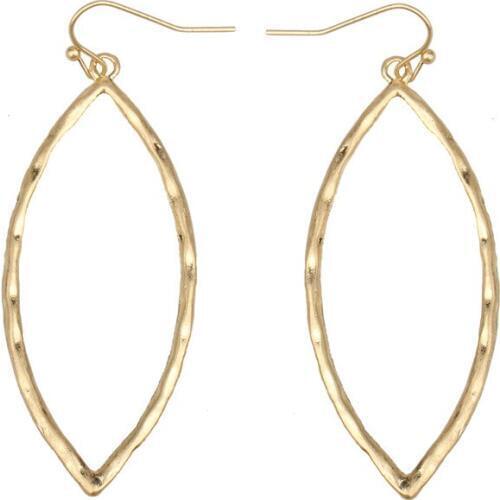 Hammered Frame Gold Border Cut out Marquise Drop Earrings Women Dangle Leaf Hollow Hammered Earrings Custom Jewelry Manufacturer