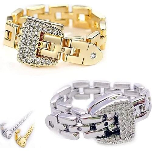 Adjustable Belt Buckle Zircon Rings Detachable Metal Soft Chain Ring Luxury Statement Finger Rings For Women Men Fashion Jewelry