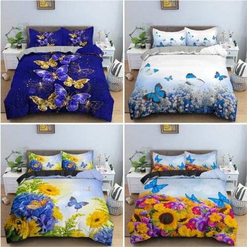 Animal Pattern Bedding Set Soft Duvet Cover Set Butterflies In The Flowers Comforter Cover Bed Set King Queen Size Bedclothes