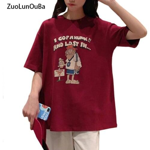ZuoLunOuBa Summer Fashion New Arrivals Women T Shirt Print Cartoon Image Letters L Gopakunk And Lost In Tees Female Loose Tops