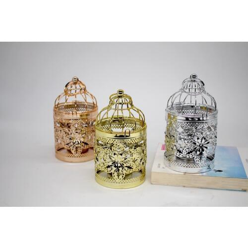 1PC European Hollow Iron Art Candlestick Electroplating Birdcage Decoration Christmas Candle Stand Wedding Props Holder MK017