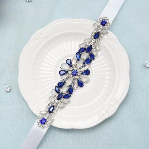 100%Handmade Delicate Royal Blue Rhinestone Belts Wedding Bridal Belt Jeweled Belt Sparkle Belt Bridal Sashes Bridal Dress Belts