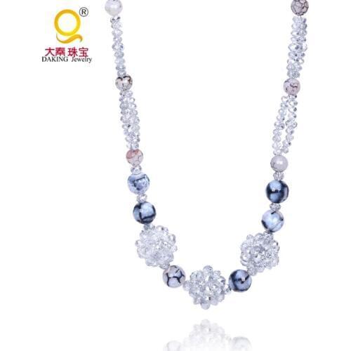 2016 fashionable women beautiful blue grey red stone crystal beaded necklace pure manual jewelry bijoux