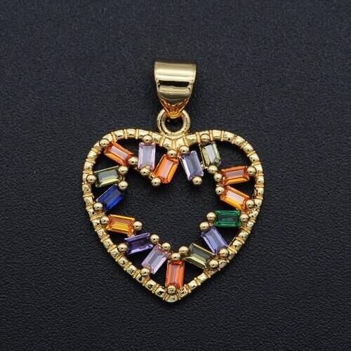 23x17mm 100% CZ Zircon DIY Jewelry Luxury Rainbow Heart Charm Pendant Wholesale Jewellery Accessories
