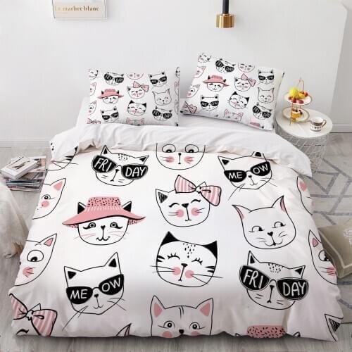 3D Luxury White Bedding Set Duvet Cover Set Comforter Full King Queen Double Single Size Cartoon Design Custom Bedclothes