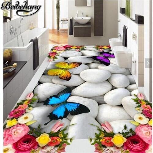 Beibehang Custom large decorative floor stickers living room shopping malls 3D roses butterfly pebbles self-adhesive floor