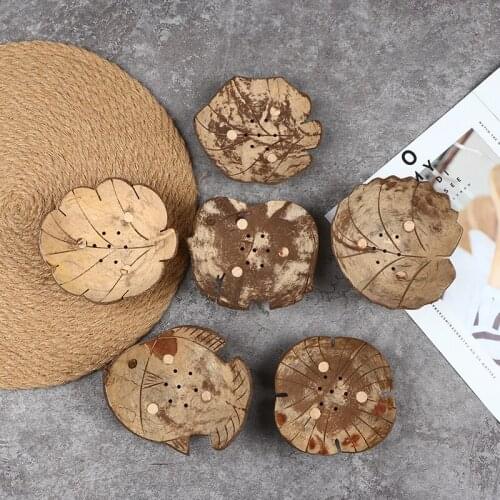 Handmade Natural Coconut Shell Wooden Bathroom Soap Dish Box Container Kitchen Tub Storage Cup Rack Soap Holder Decoration
