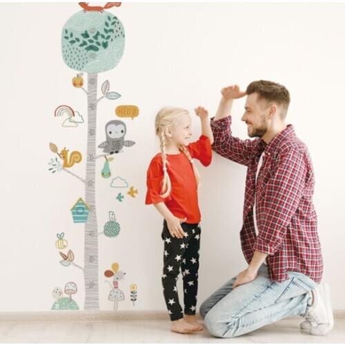 Kindergarten DIY Forest Animal Trees Height Wall Sticker Decor Children Height Measure Mural Decals Nursery Creative Wallpaper
