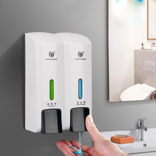 Liquid Soap Dispenser Wall Mount 300ml Plastic Detergent Shampoo Dispensers Double Hand Kitchen Soap Bottle Bathroom Accessories