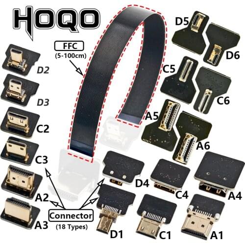 For DJI HDMI-Compatible Connector Flexible Cable Micro HDMI to Mini HDMI/HDMI Female 90/270 Degree FFC 20pin Flat Ribbon Cable