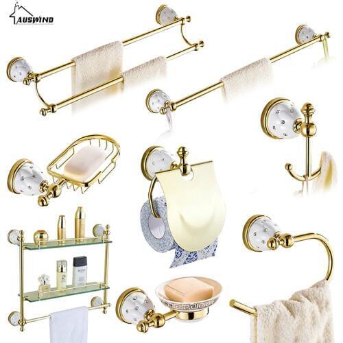 Crystal copper and gold wall hanging ceramic bathroom products bathroom hardware accessories set