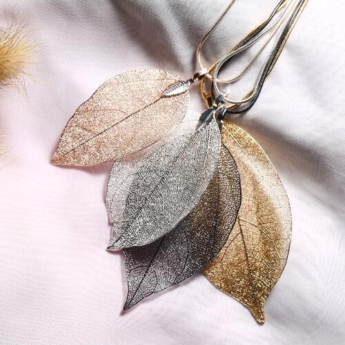 Boho Real Leaf Necklace Natural Leaves Pendant Sweater Necklace For Women Fashion Necklace Jewelry Craft