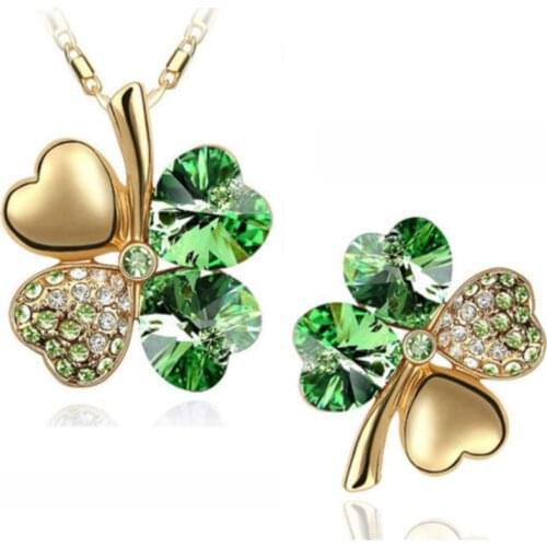Austrian Crystal Clover 4 leaves charm Pendant fashion Necklace Brooch fashion jewelry sets dropshipping office women girl
