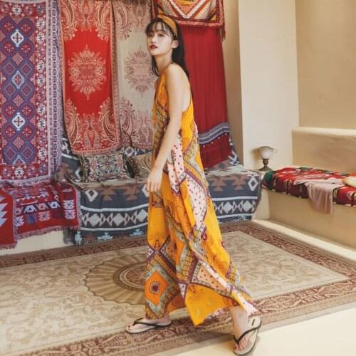 Fashion Wide Leg Pants Womens Jumpsuit Summer Boho Beach Playsuit Vintage Floral Print Rompers Female Overalls 2020 DD2517