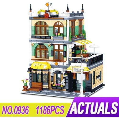 New MOC QL0936 Street City View Roma Restaurant Modular Building Blocks Bricks Educational Toy Birthday Gifts
