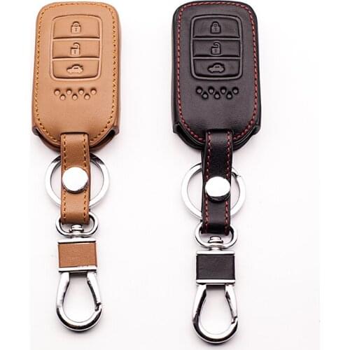 Leather car key cover car wallet for Honda CRV adaptation XRV smart 3 button smart remote control box car keys accessoriesshell