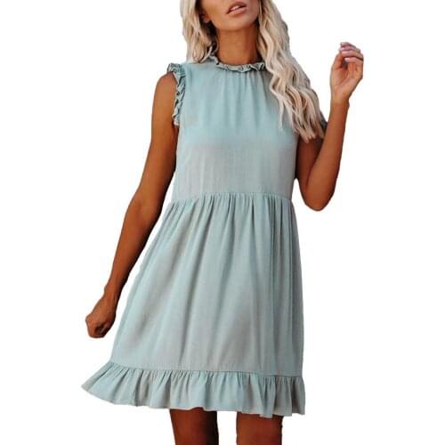 Summer Women Dress Ruffle Solid Color Summer Round Neck Sleeveless ruffles stylish women short dress holiday beautiful Dresses