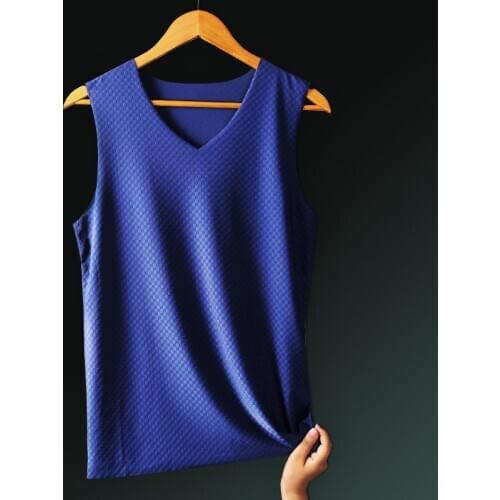 Mens Vest Viscose Seemless Mens Summer Slim Fit V-neck T-shirts Youth Sports Sleeveless Underwear Base Shirt