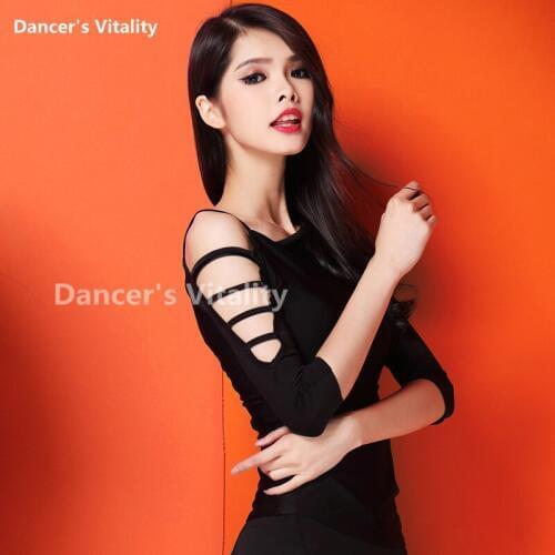 Fahion new Viscose Latin dance training clothing top for women/female/girl, vogue black lady shoulder strap modern dance