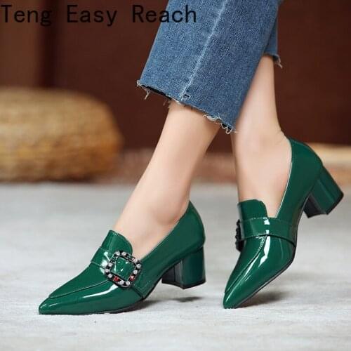 Fashion Sexy Low Heels Shoes Female Elegant Pointed Toe Womens Pumps Shoes Green Nude Heeled Oxford Shoes Woman Brand Designer