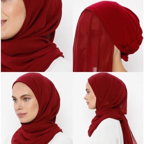 Muslim Women Bonnet + Chiffon Shawl Head Scarf Underscarf Cap Islam Inner Scarf Headband Stretch Hijab Cover Headwrap Turbante