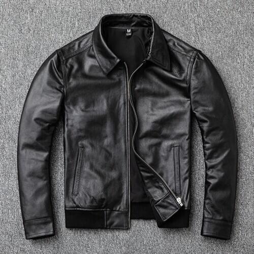Genuine Leather Jacket Men Plus Size 6XL Mens Real Cow Leather Jackets Black Short Slim Motocycle Jacket jaqueta de couro L585