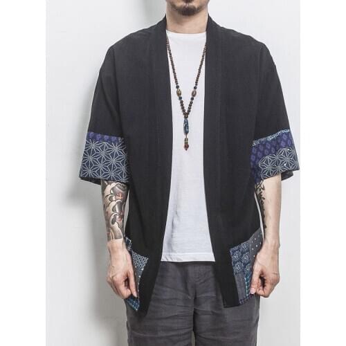 2019 Summer Chinese Style Kimono Men Shirt Half Sleeve Casual Streetwear Men Shirt Man Linen Kimono Shirt Men Clothes US Size