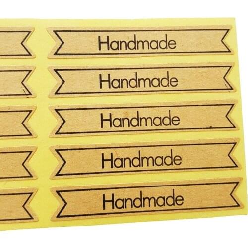 100 Pcs/lot Strip sticker "HandMade" Kraft Sticker Gift Seal Stickers For Homemade Bakery & Gift Packaging Scrapbooking