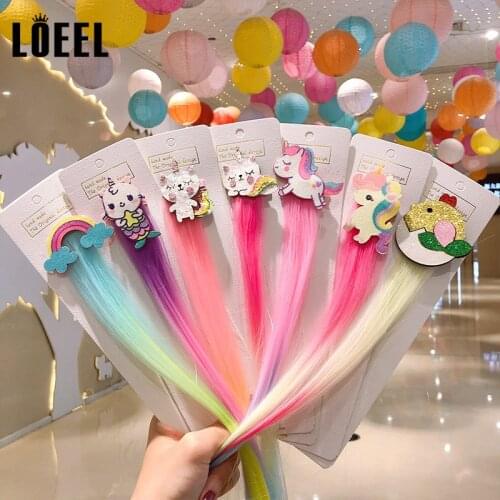 New Children Cartoon Rainbow Wig Hairpins Unicorn Hair Clips Girls Cute Rabbit Cat Animals Headbands For Kids Hair Accessories