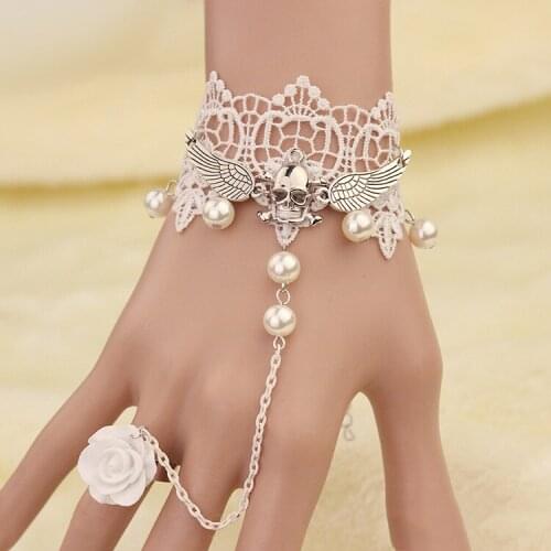 New pearl dress accessories trendy Halloween accessories skull white lace bridal bracelet