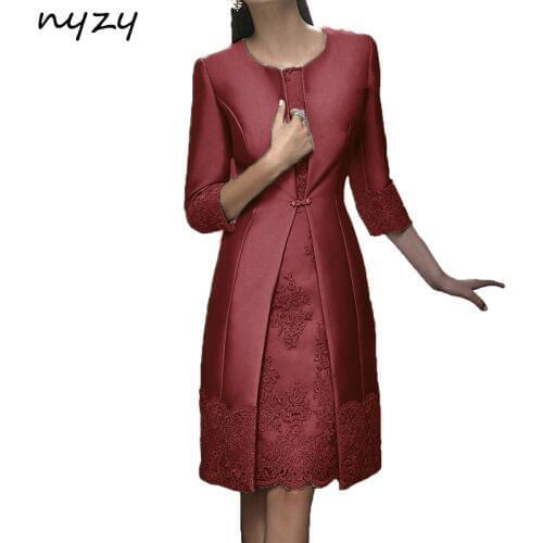 NYZY M22H Real Burgundy Mother of the Bride Dresses 2 Piece With Jacket Mother Suits Outfits Wedding Party Guest Wear 2019