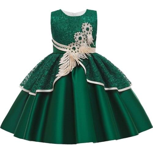 PLBBFZ Formal Flower Beads Evening Dress Kids Wedding Dresses For Children Costume Party Dress Girl Infant Vestido Satin Elegant