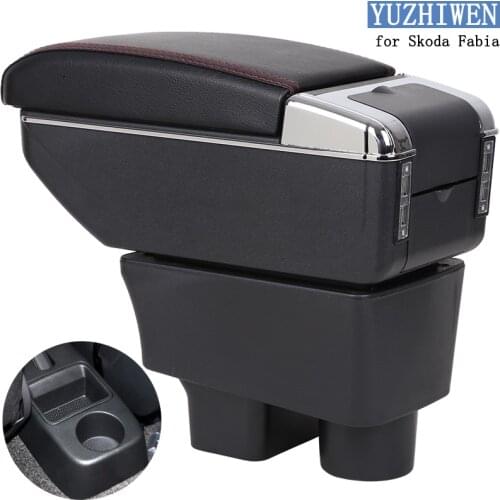 For Skoda Fabia Armrest Box Fabia 2 PU leather Car Central Armrest Storage Box cup holder ashtray modification accessories