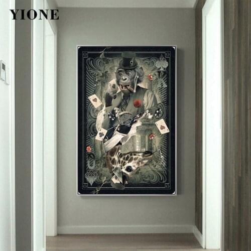 Retro Animal Troupe Poker Chimpanzee Art Canvas Paintings Abstract Wall Picture for Living Home Decoration Posters and Prints