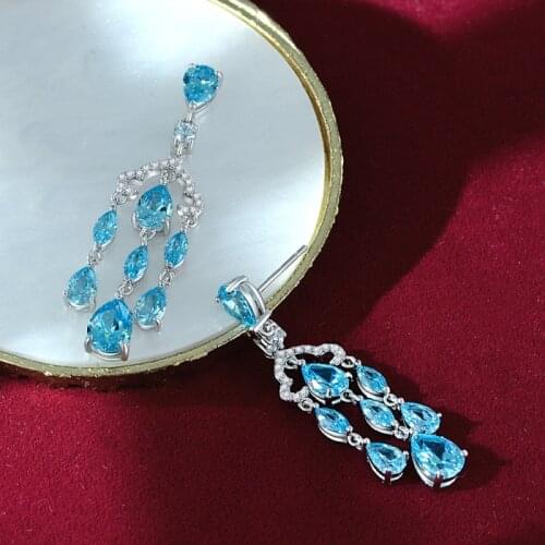 Luxury 925 Silver Color Drop Earrings For Women Sparkling Blue Diamond Ladies Earrings Fine Jewelry Female Earring Party Gift