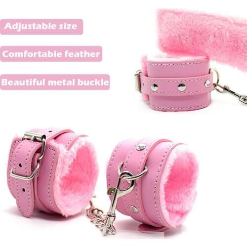 Sexy Adjustable PU Leather Plush Handcuffs Ankle Cuff Restraints BDSM Bondage Sex Toys Roleplay Exotic For Woman Restraints