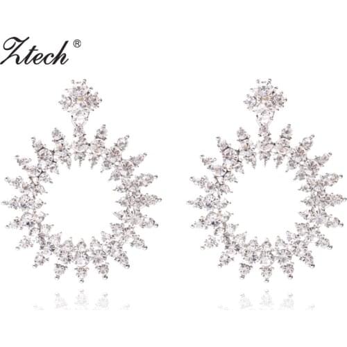 Ztech Big Circle Drop Earrings Fashion Women Party Jewelry Handmade Bohemian Floral Crystal Dangle Earrings Wedding Accessory