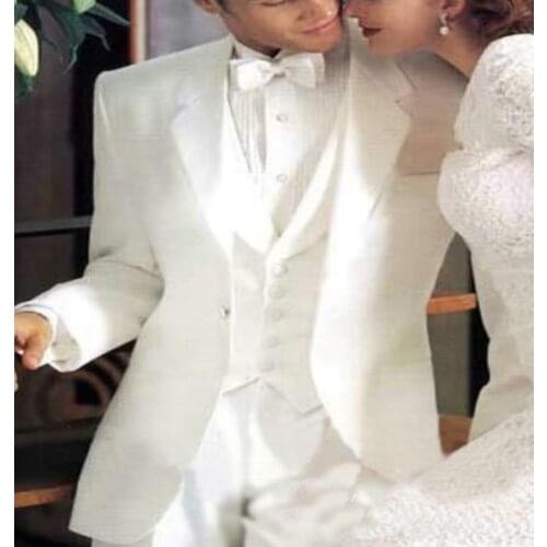 Wedding Suits White One Button Notch Lapel Mens Suit Wedding Suit Tuxedos Groom Tuxedo Suits Bridegroom (jacket+pants+vest)