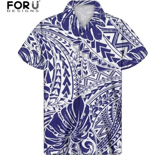 FORUDESIGNS Navy Blue Tops Hawaiian Style Summer Beach Short Shirts Adults Mens Casual Tun-Down Collar Blouse Homme Chemise