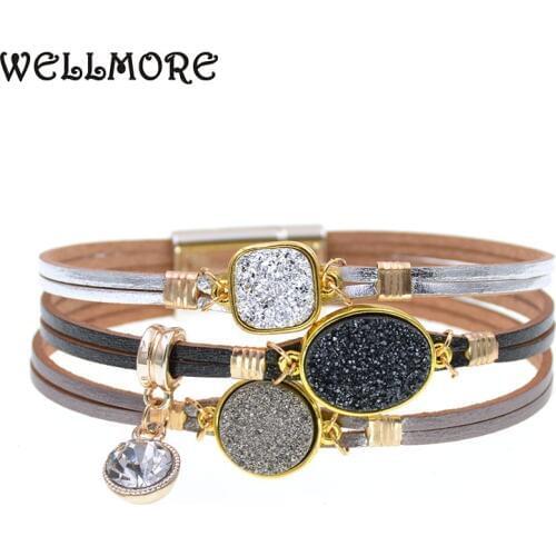 WELLMORE metal wrap bracelets Leather Bracelets For Women Mens charm Bracelets Couples gifts fashion Jewelry dropshipping