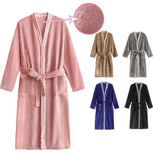 Womens nightwear Flannel Bathrobe Thickened Coral Velvet Nightgown Long Home Clothes Womens pajamas ночная рубашка женская E3