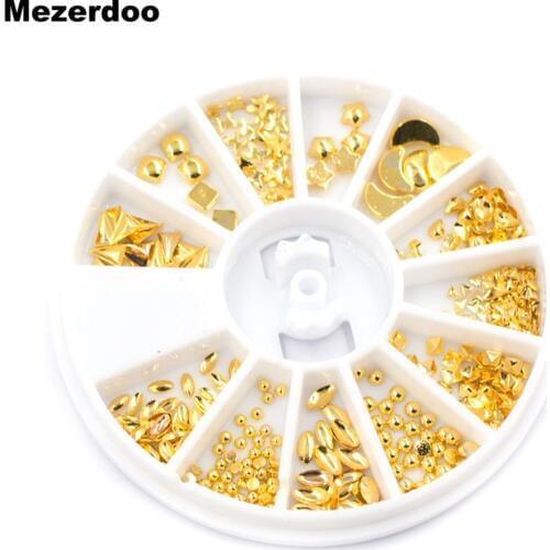 1 Box Nail Art Decoration Wheel Gold Metal Leaf Moon Star Crescent Shape Glitter 3D Nail Charms Rivet Studs Sets Nail In Wheel