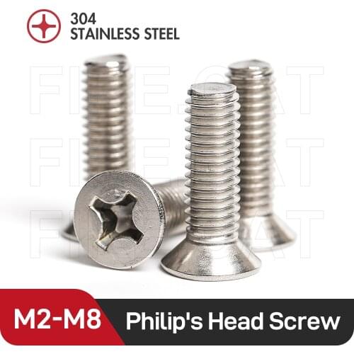 Firecat 10/50 Pcs 304 Stainless Steel Cross Phillips Flat Countersunk Head Screw Bolts M2 M2.5 M3 M4 M5 M6 M8 Fasteners Bolts