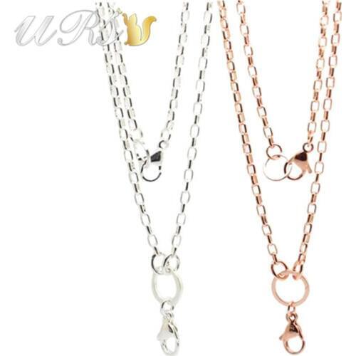 5PCS 32''(80cm) Silver color-plated Box Chain Pendant Necklace for Floating Charm Locket Memory Locket Wholesale
