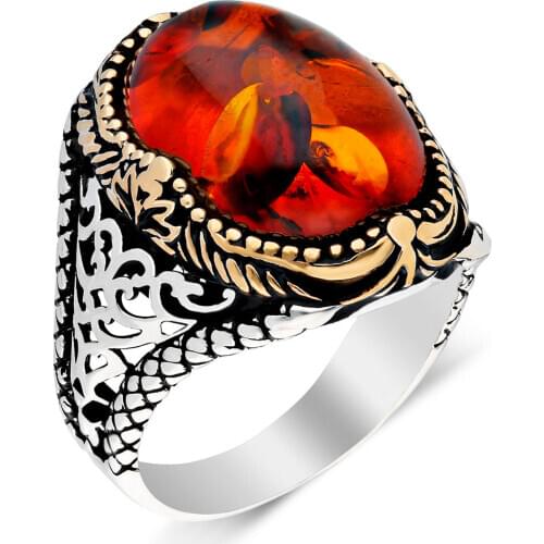 925 Sterling Silver Ring For Man Real Pure Agate Turquoise Zircon Emerald Ruby Amber Stones Handmade Turkish Jewelry