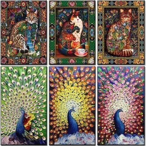 5D DIY Diamond painting Crystal Peacock cat Full Drill Rhinestone cross stitch kits handmade embroider Crafts for child