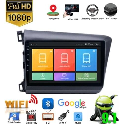 Pcmos 9" Android 9.1 Radio Stereo MP5 GPS 2GB+32GB w/ Canbus Fit For Honda Civic 2012-2015 Car Electronics Interior Accessories