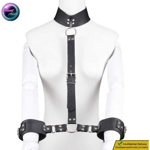 RUNYU Bandage Game BDSM Collar & Handcuffs SET Women Men Lesbian Gay Slave Harness Fetish Posture Sex Toys Femdom Adult Sexual